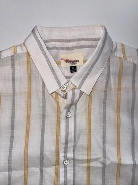 Civil Society Men’s White Button-Down Shirt with Yellow & Gray Stripes